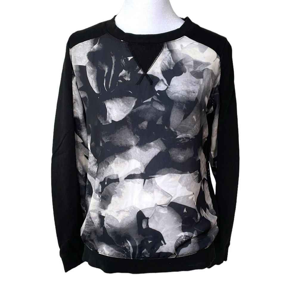 Vintage Y2K Mossimo Black Gray Silky Watercolor Print Sweatshirt Size XS
